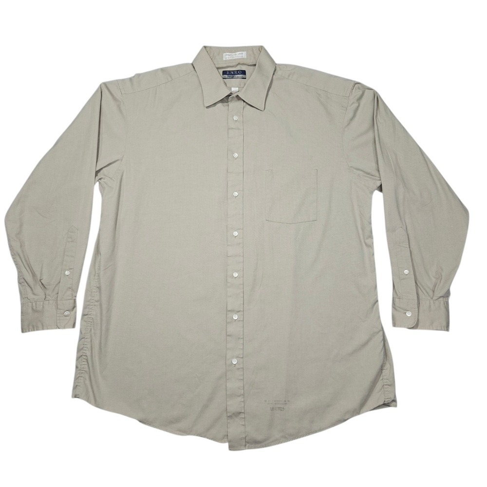 VTG‎ Enro Pima Pin-Point Oxford Button Down Shirt Tan Khaki Sz 18-36 Tall